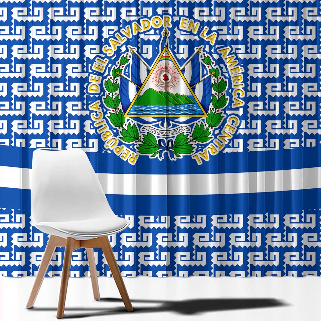 El Salvador Tribal Pattern Window Curtain with National Coat of Arms and Blue White Theme - Wonder Print Shop