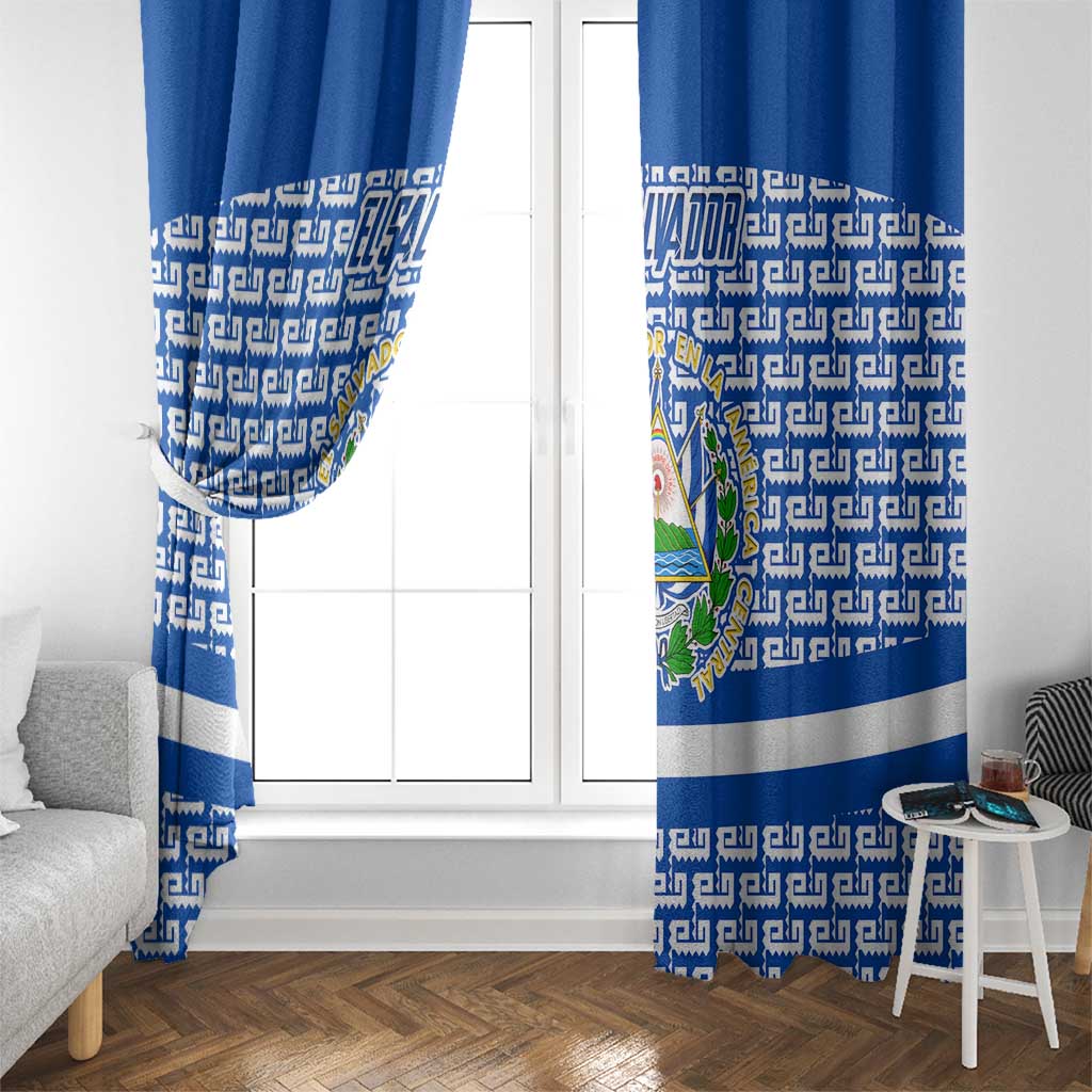 El Salvador Tribal Pattern Window Curtain with National Coat of Arms and Blue White Theme - Wonder Print Shop
