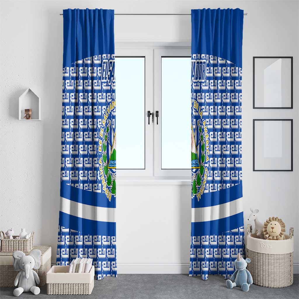El Salvador Tribal Pattern Window Curtain with National Coat of Arms and Blue White Theme - Wonder Print Shop