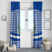 El Salvador Tribal Pattern Window Curtain with National Coat of Arms and Blue White Theme - Wonder Print Shop