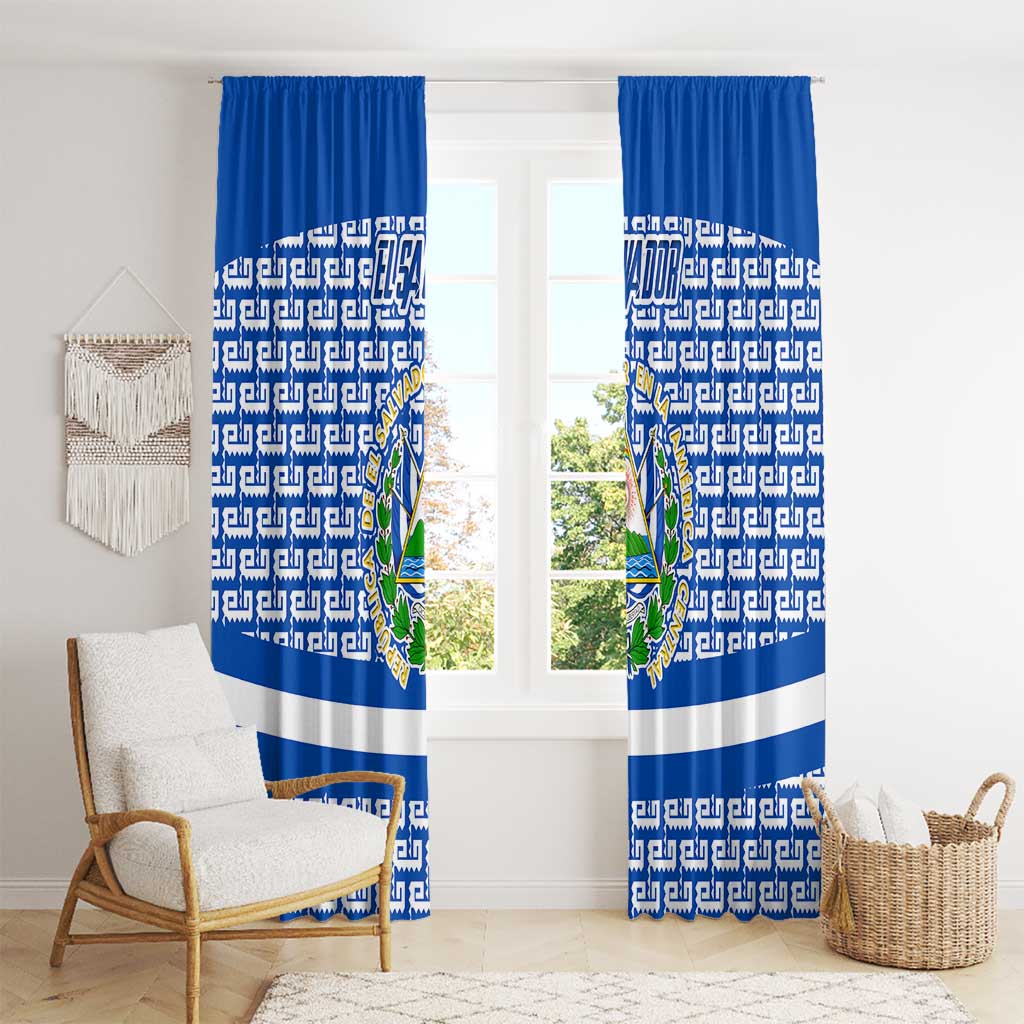 El Salvador Tribal Pattern Window Curtain with National Coat of Arms and Blue White Theme - Wonder Print Shop