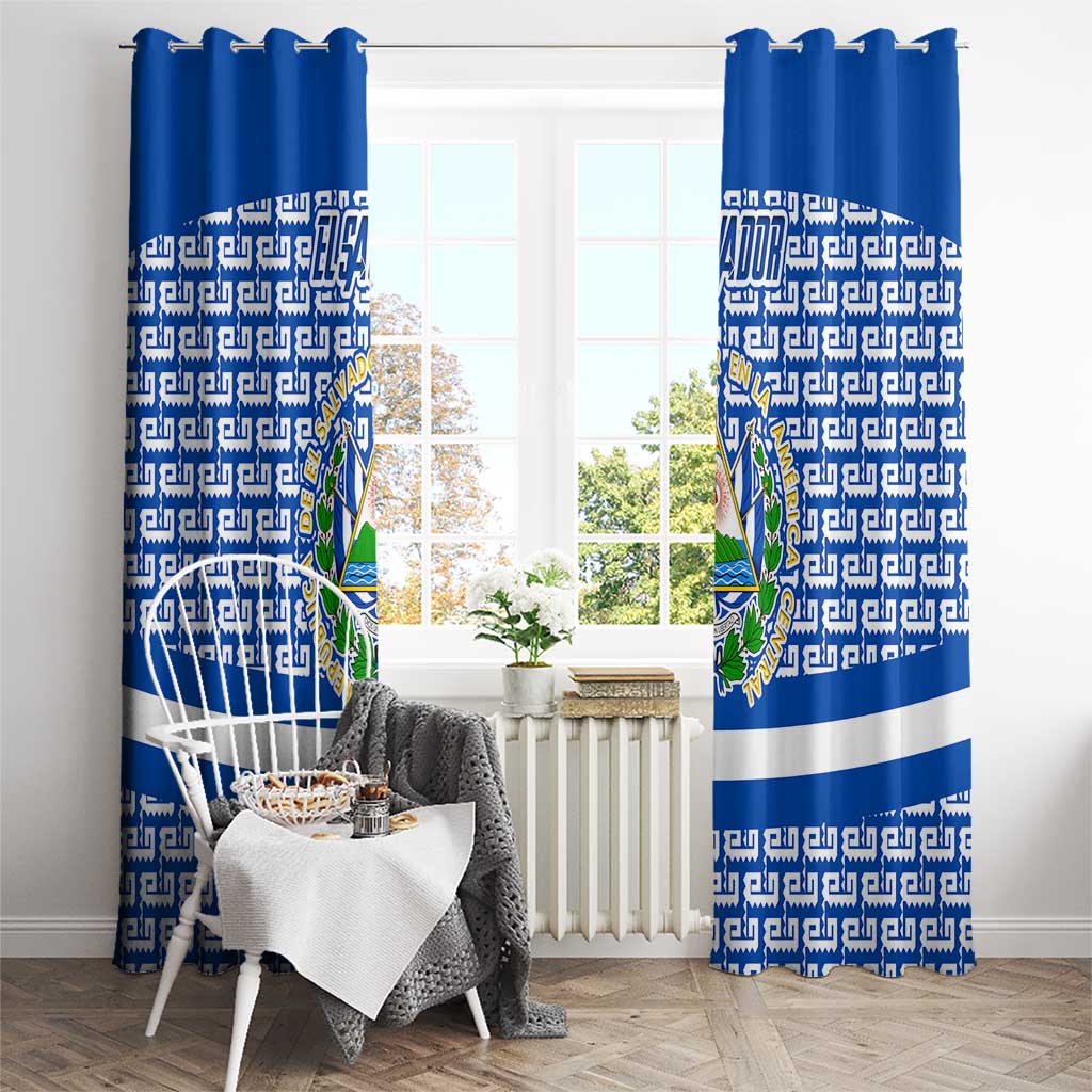 El Salvador Tribal Pattern Window Curtain with National Coat of Arms and Blue White Theme - Wonder Print Shop