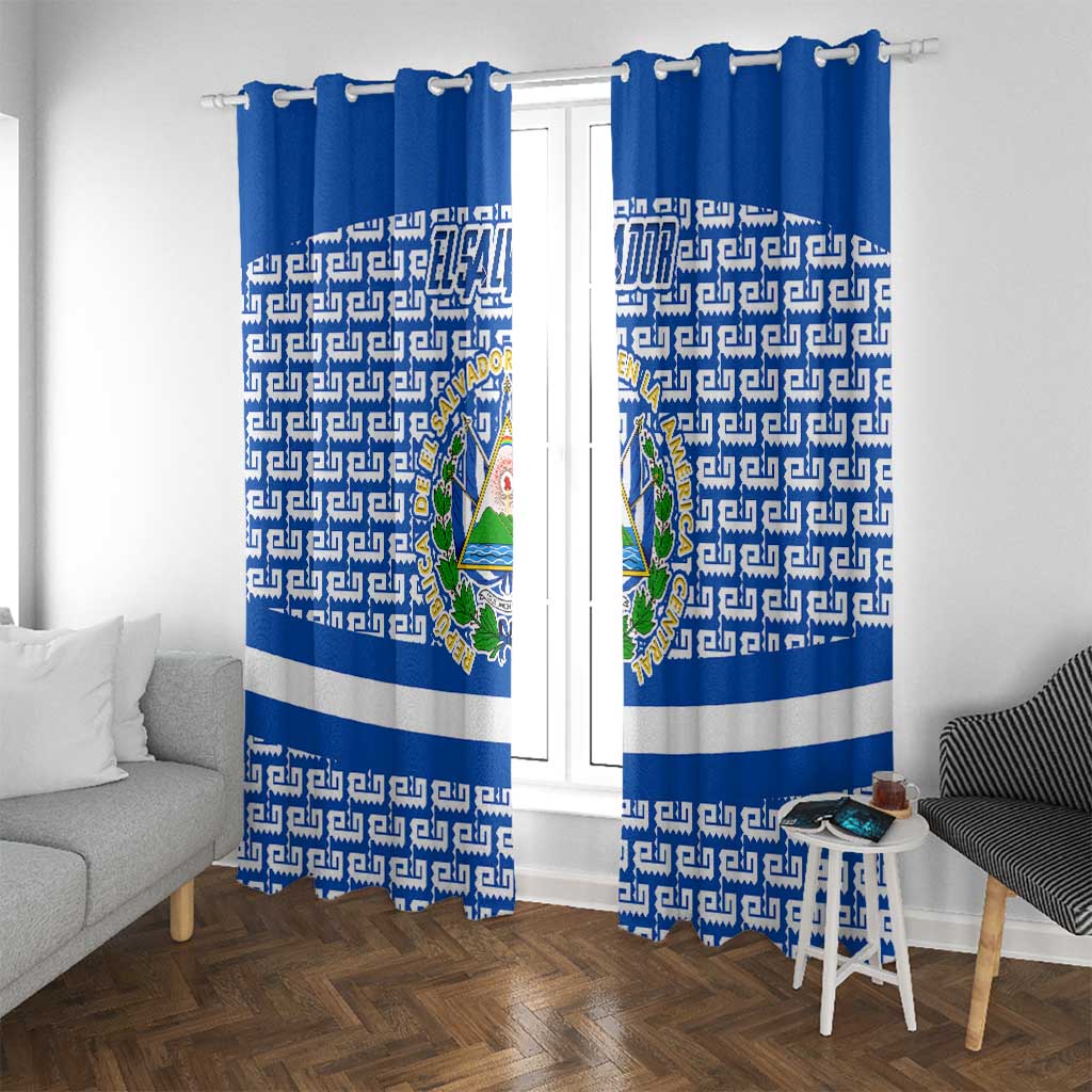 El Salvador Tribal Pattern Window Curtain with National Coat of Arms and Blue White Theme - Wonder Print Shop