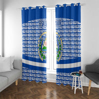 El Salvador Tribal Pattern Window Curtain with National Coat of Arms and Blue White Theme - Wonder Print Shop