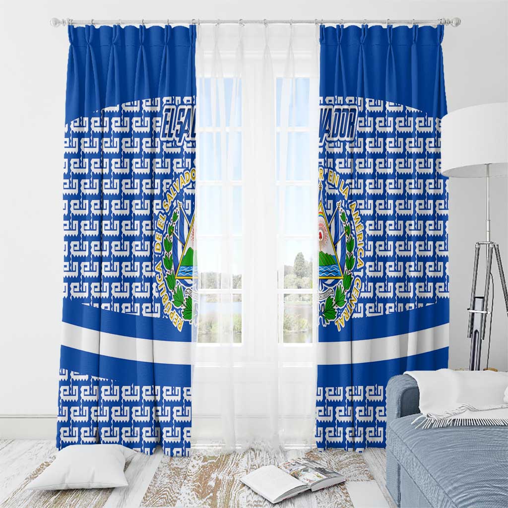 El Salvador Tribal Pattern Window Curtain with National Coat of Arms and Blue White Theme - Wonder Print Shop