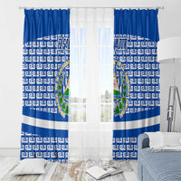 El Salvador Tribal Pattern Window Curtain with National Coat of Arms and Blue White Theme - Wonder Print Shop