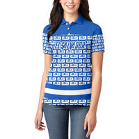 El Salvador Tribal Pattern Women Polo Shirt with National Coat of Arms and Blue White Theme - Wonder Print Shop