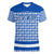 El Salvador Tribal Pattern Women V-Neck T-Shirt with National Coat of Arms and Blue White Theme - Wonder Print Shop