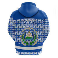 El Salvador Tribal Pattern Zip Hoodie with National Coat of Arms and Blue White Theme - Wonder Print Shop