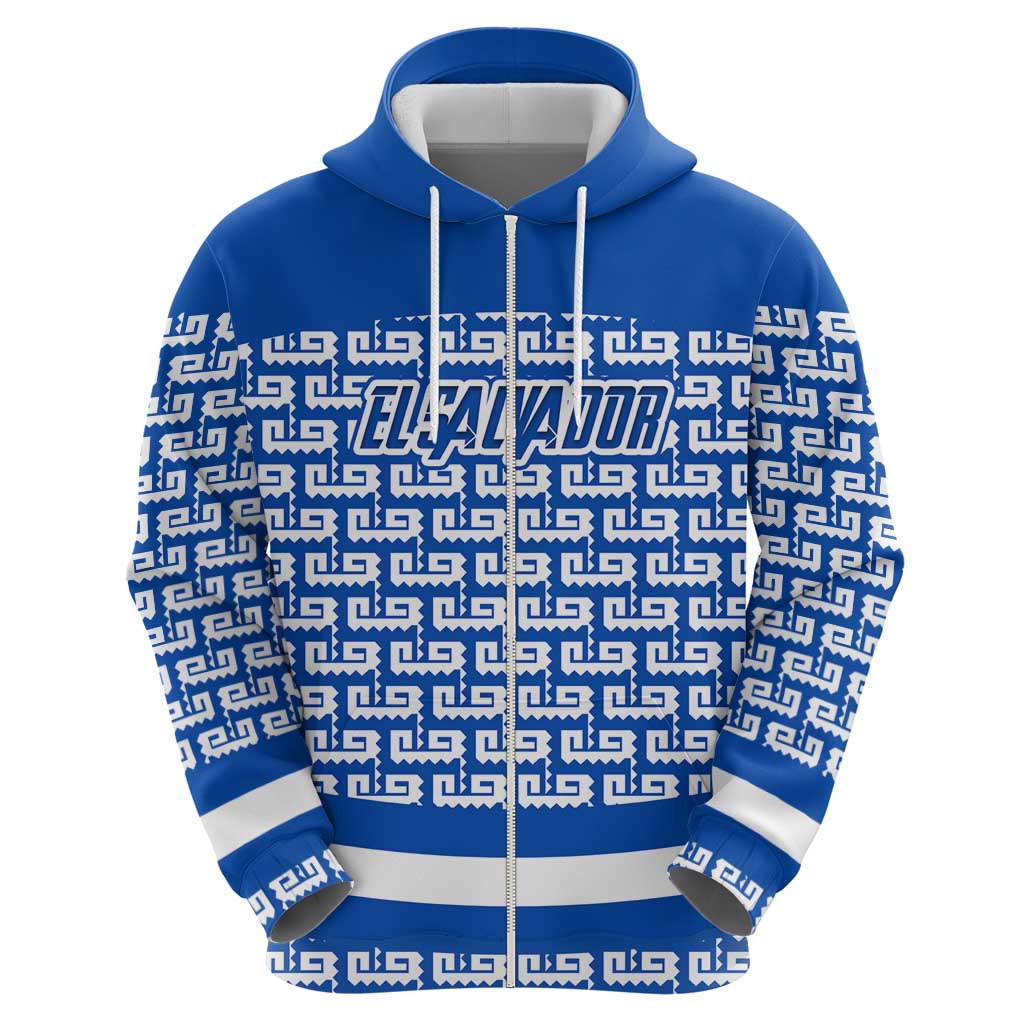 El Salvador Tribal Pattern Zip Hoodie with National Coat of Arms and Blue White Theme - Wonder Print Shop