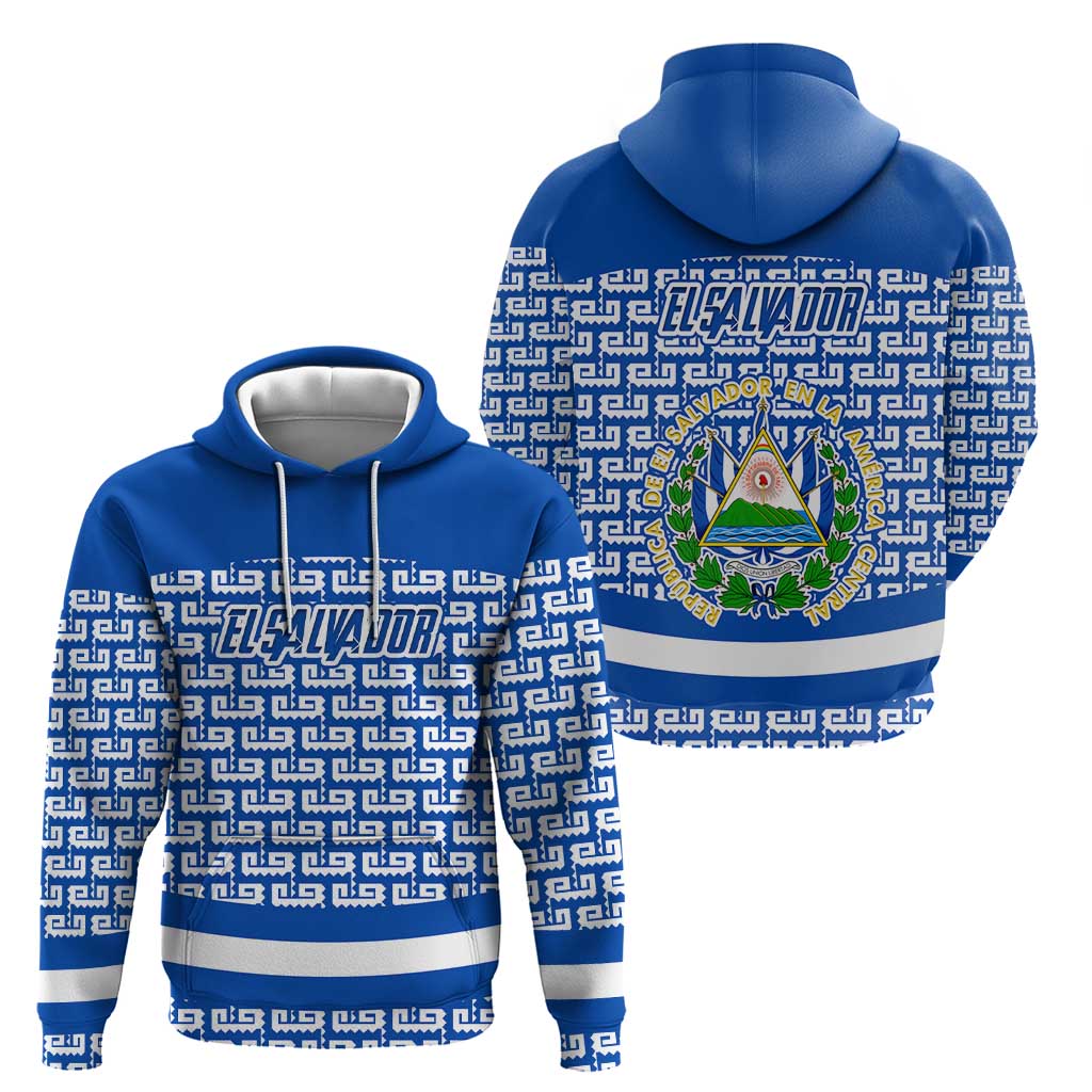 El Salvador Tribal Pattern Zip Hoodie with National Coat of Arms and Blue White Theme - Wonder Print Shop