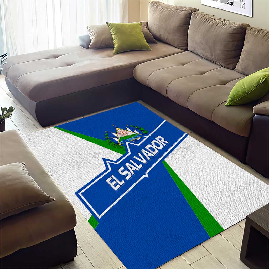 El Salvador Flag Crest Area Rug with Blue Green Stripes and Bold Letter Design - Wonder Print Shop