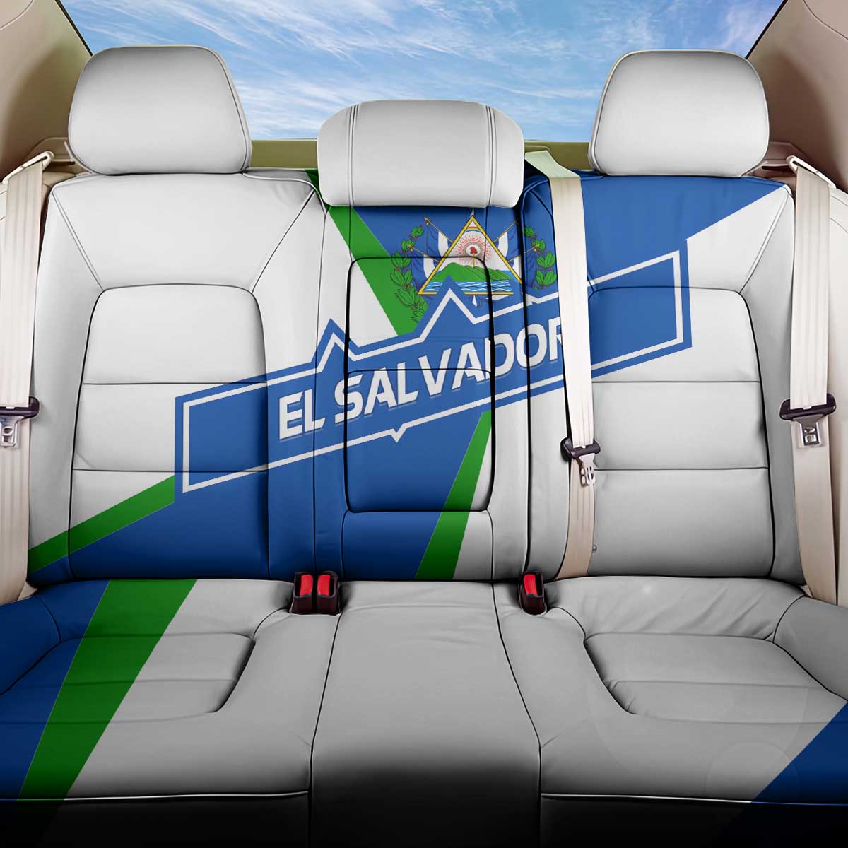 El Salvador Flag Crest Back Car Seat Cover with Blue Green Stripes and Bold Letter Design - Wonder Print Shop