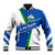 El Salvador Flag Crest Baseball Jacket with Blue Green Stripes and Bold Letter Design - Wonder Print Shop
