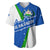 El Salvador Flag Crest Baseball Jersey with Blue Green Stripes and Bold Letter Design - Wonder Print Shop