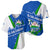 El Salvador Flag Crest Baseball Jersey with Blue Green Stripes and Bold Letter Design - Wonder Print Shop