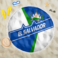 El Salvador Flag Crest Beach Blanket with Blue Green Stripes and Bold Letter Design - Wonder Print Shop