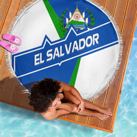 El Salvador Flag Crest Beach Blanket with Blue Green Stripes and Bold Letter Design - Wonder Print Shop