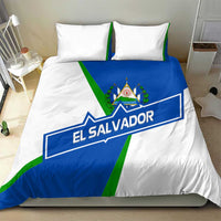 El Salvador Flag Crest Bedding Set with Blue Green Stripes and Bold Letter Design - Wonder Print Shop