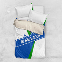 El Salvador Flag Crest Bedding Set with Blue Green Stripes and Bold Letter Design - Wonder Print Shop