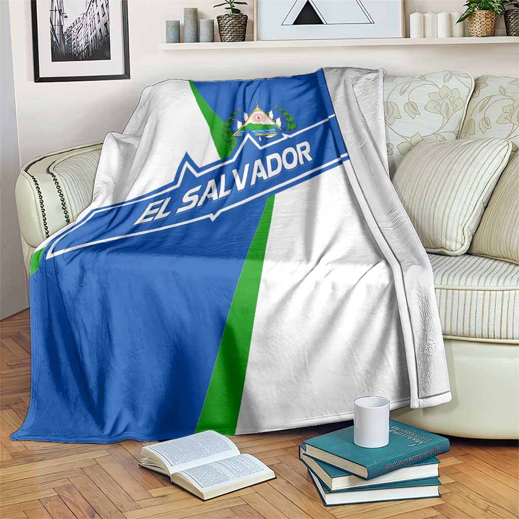 El Salvador Flag Crest Blanket with Blue Green Stripes and Bold Letter Design - Wonder Print Shop