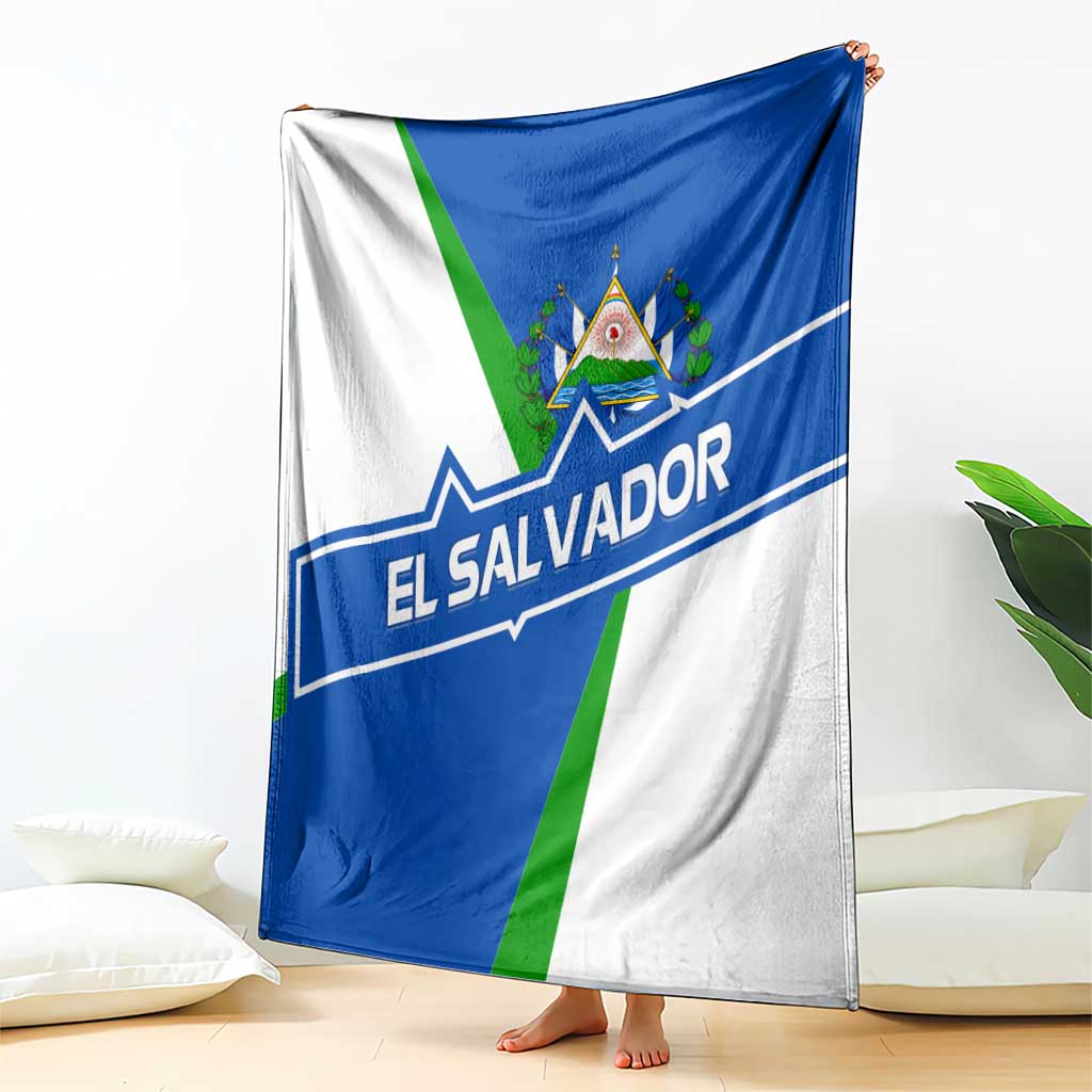 El Salvador Flag Crest Blanket with Blue Green Stripes and Bold Letter Design - Wonder Print Shop
