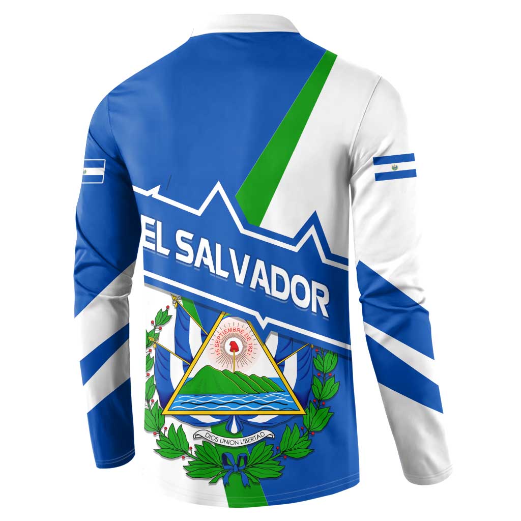 El Salvador Flag Crest Button Sweatshirt with Blue Green Stripes and Bold Letter Design - Wonder Print Shop