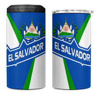 El Salvador Flag Crest 4 in 1 Can Cooler Tumbler with Blue Green Stripes and Bold Letter Design - Wonder Print Shop