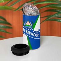El Salvador Flag Crest 4 in 1 Can Cooler Tumbler with Blue Green Stripes and Bold Letter Design - Wonder Print Shop