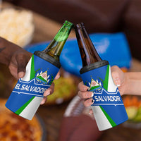 El Salvador Flag Crest 4 in 1 Can Cooler Tumbler with Blue Green Stripes and Bold Letter Design - Wonder Print Shop