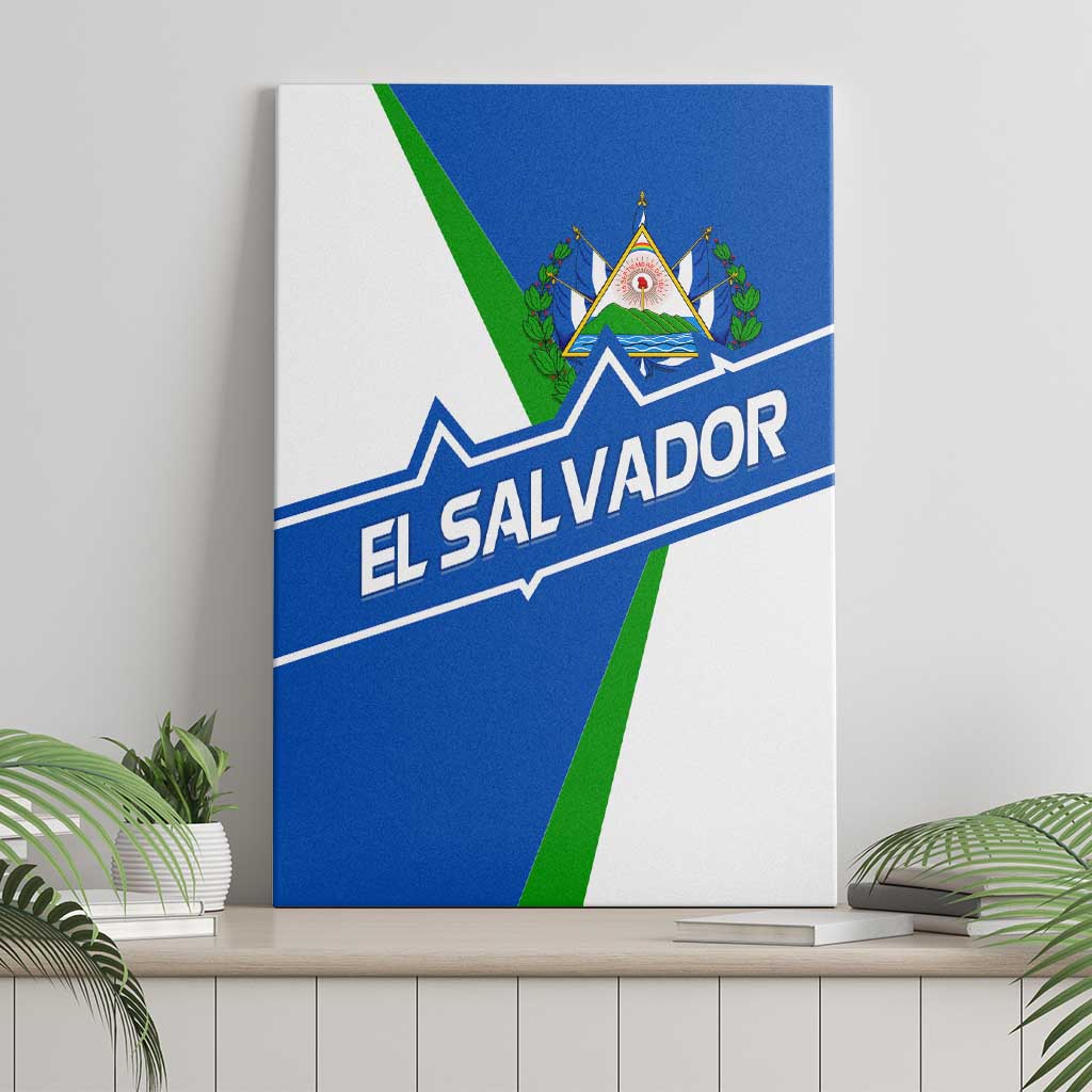 El Salvador Flag Crest Canvas Wall Art with Blue Green Stripes and Bold Letter Design - Wonder Print Shop