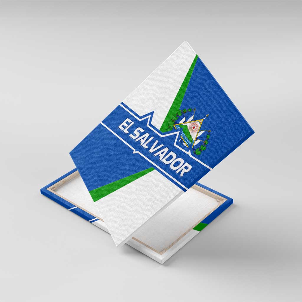 El Salvador Flag Crest Canvas Wall Art with Blue Green Stripes and Bold Letter Design - Wonder Print Shop