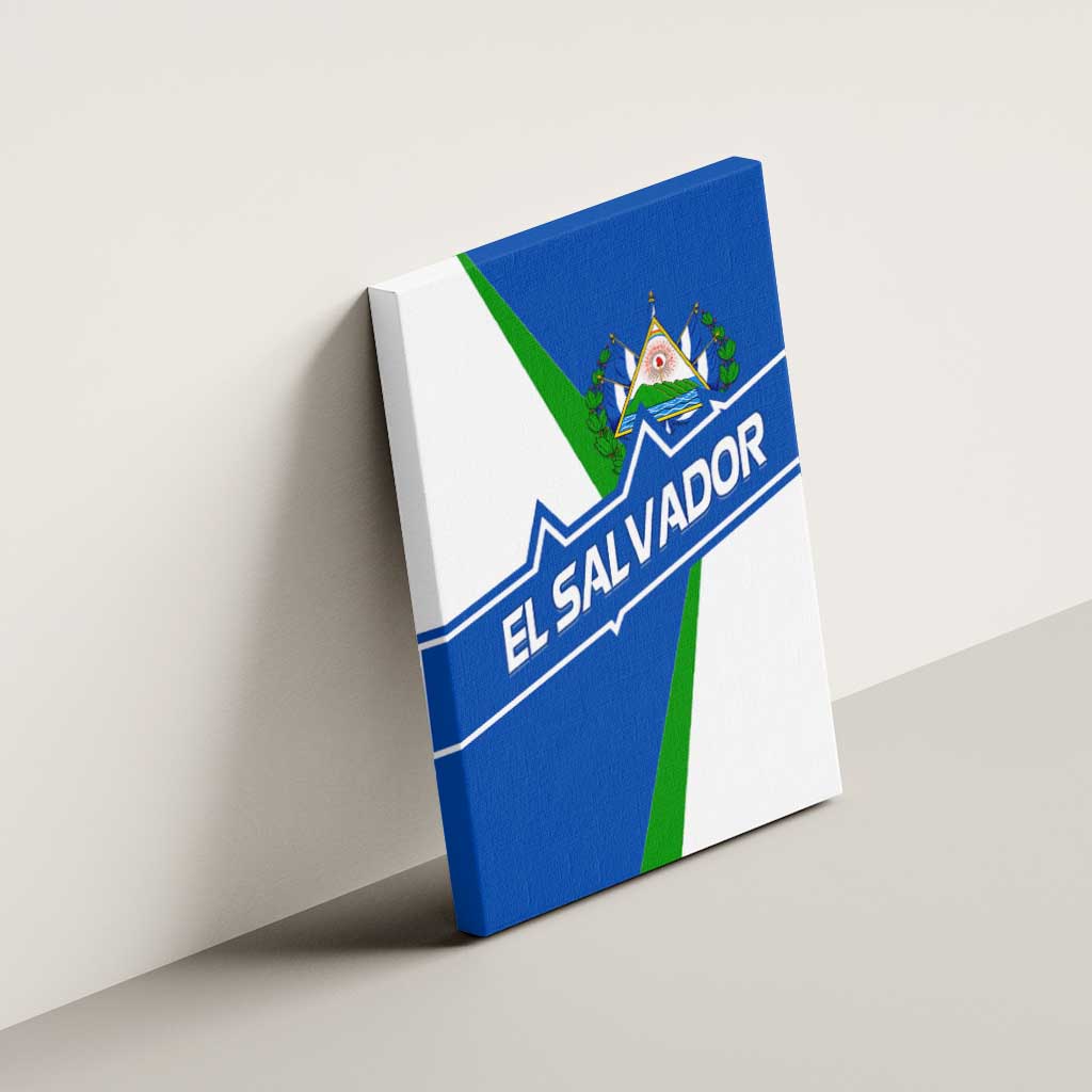 El Salvador Flag Crest Canvas Wall Art with Blue Green Stripes and Bold Letter Design - Wonder Print Shop