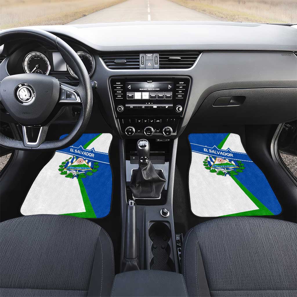 El Salvador Flag Crest Car Mats with Blue Green Stripes and Bold Letter Design - Wonder Print Shop