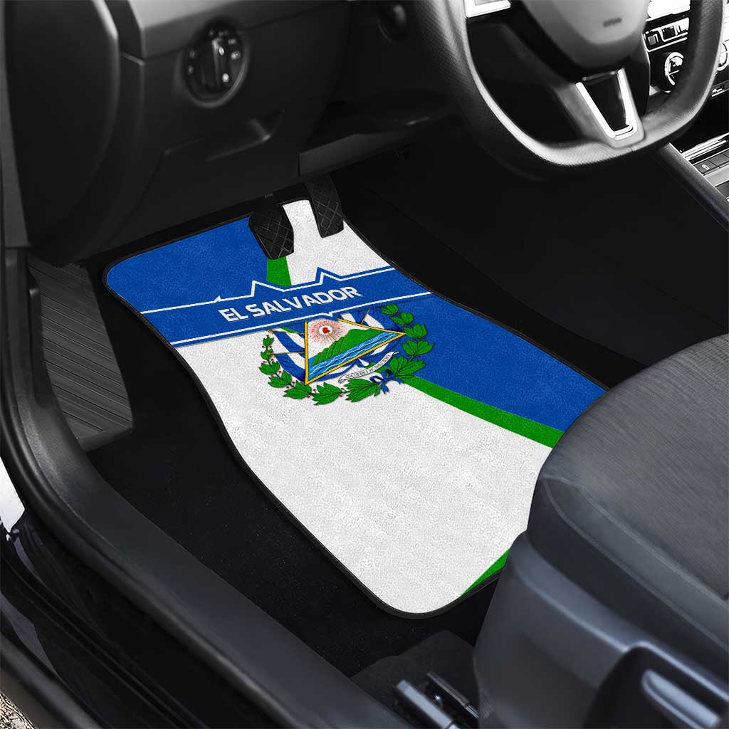 El Salvador Flag Crest Car Mats with Blue Green Stripes and Bold Letter Design - Wonder Print Shop