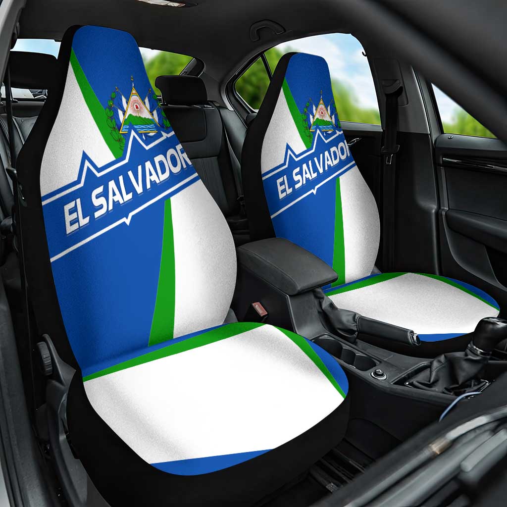 El Salvador Flag Crest Car Seat Cover with Blue Green Stripes and Bold Letter Design - Wonder Print Shop