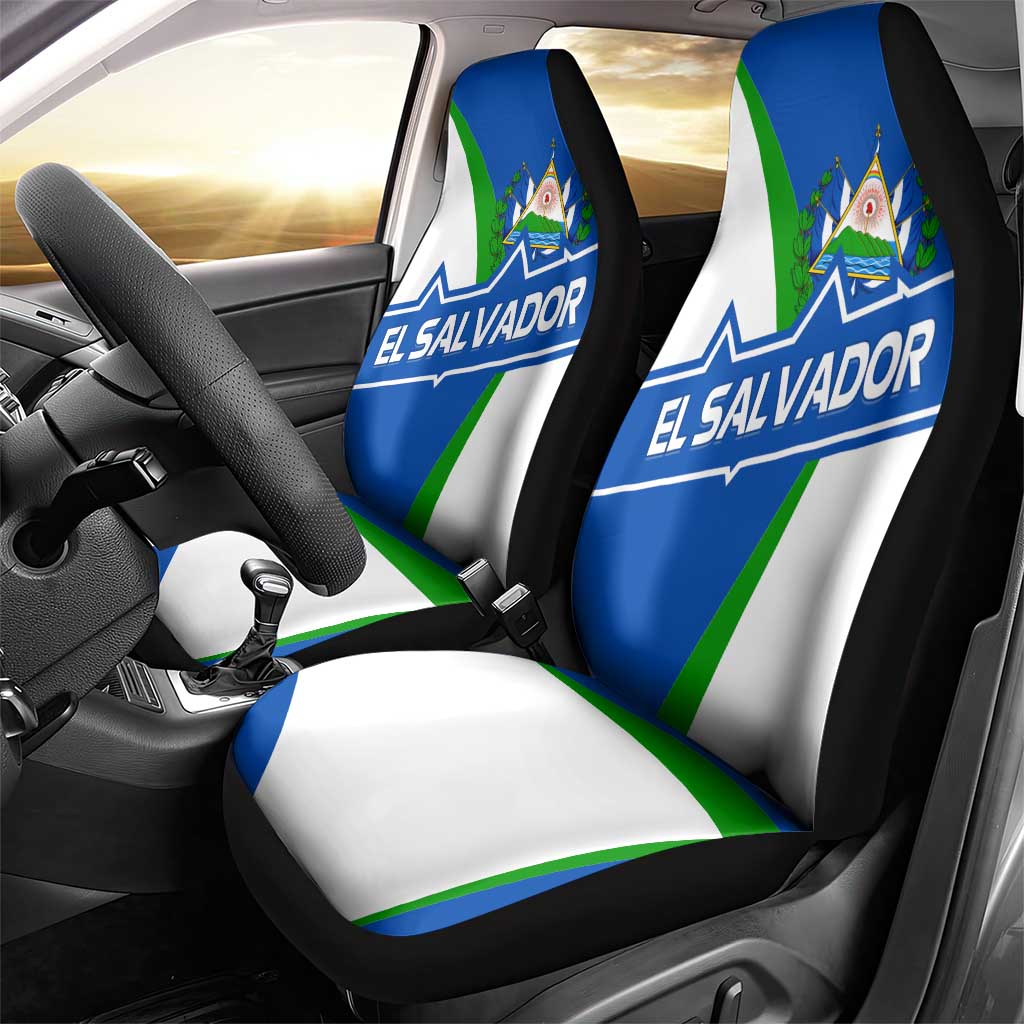 El Salvador Flag Crest Car Seat Cover with Blue Green Stripes and Bold Letter Design - Wonder Print Shop