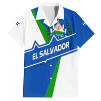 El Salvador Flag Crest Family Matching Long Sleeve Bodycon Dress and Hawaiian Shirt with Blue Green Stripes and Bold Letter Design - Wonder Print Shop