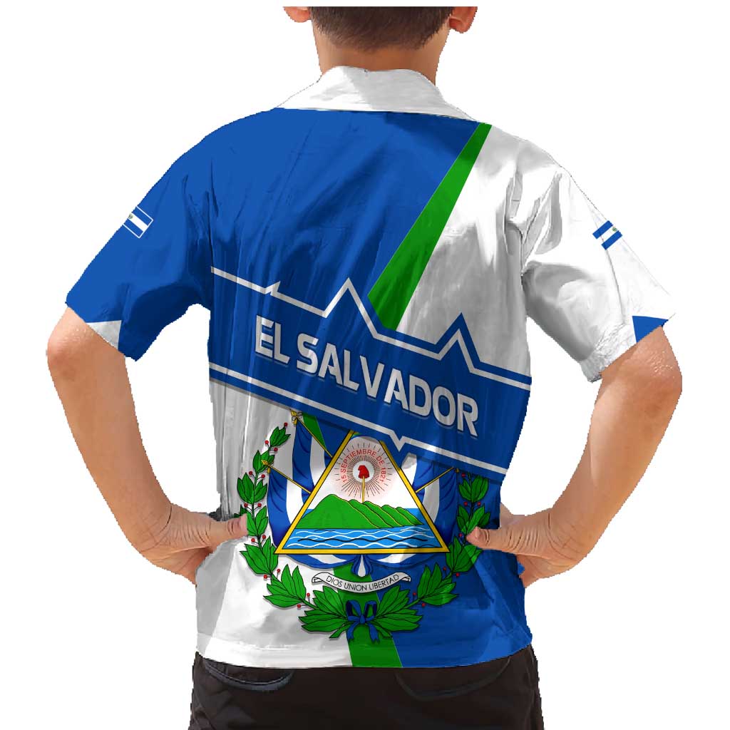 El Salvador Flag Crest Family Matching Mermaid Dress and Hawaiian Shirt with Blue Green Stripes and Bold Letter Design - Wonder Print Shop