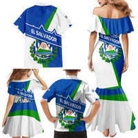 El Salvador Flag Crest Family Matching Mermaid Dress and Hawaiian Shirt with Blue Green Stripes and Bold Letter Design - Wonder Print Shop