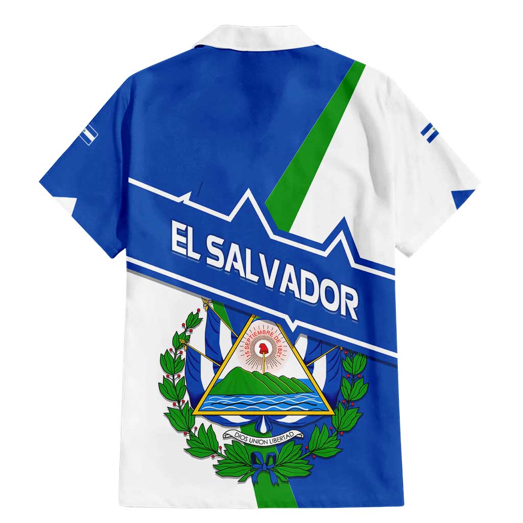 El Salvador Flag Crest Family Matching Mermaid Dress and Hawaiian Shirt with Blue Green Stripes and Bold Letter Design - Wonder Print Shop