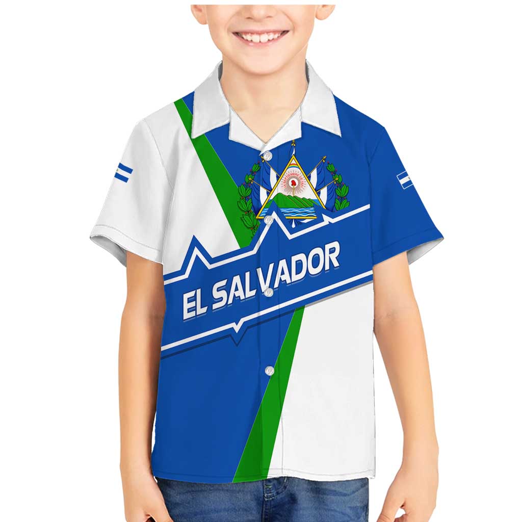 El Salvador Flag Crest Family Matching Mermaid Dress and Hawaiian Shirt with Blue Green Stripes and Bold Letter Design - Wonder Print Shop