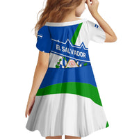 El Salvador Flag Crest Family Matching Off The Shoulder Long Sleeve Dress and Hawaiian Shirt with Blue Green Stripes and Bold Letter Design - Wonder Print Shop