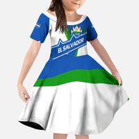 El Salvador Flag Crest Family Matching Off Shoulder Maxi Dress and Hawaiian Shirt with Blue Green Stripes and Bold Letter Design - Wonder Print Shop