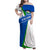 El Salvador Flag Crest Family Matching Off Shoulder Maxi Dress and Hawaiian Shirt with Blue Green Stripes and Bold Letter Design - Wonder Print Shop