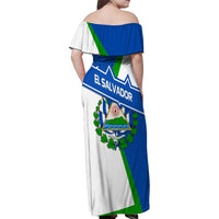 El Salvador Flag Crest Family Matching Off Shoulder Maxi Dress and Hawaiian Shirt with Blue Green Stripes and Bold Letter Design - Wonder Print Shop