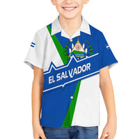 El Salvador Flag Crest Family Matching Off Shoulder Maxi Dress and Hawaiian Shirt with Blue Green Stripes and Bold Letter Design - Wonder Print Shop