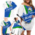 El Salvador Flag Crest Family Matching Off Shoulder Short Dress and Hawaiian Shirt with Blue Green Stripes and Bold Letter Design - Wonder Print Shop