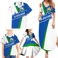 El Salvador Flag Crest Family Matching Summer Maxi Dress and Hawaiian Shirt with Blue Green Stripes and Bold Letter Design - Wonder Print Shop