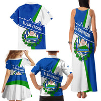El Salvador Flag Crest Family Matching Tank Maxi Dress and Hawaiian Shirt with Blue Green Stripes and Bold Letter Design - Wonder Print Shop
